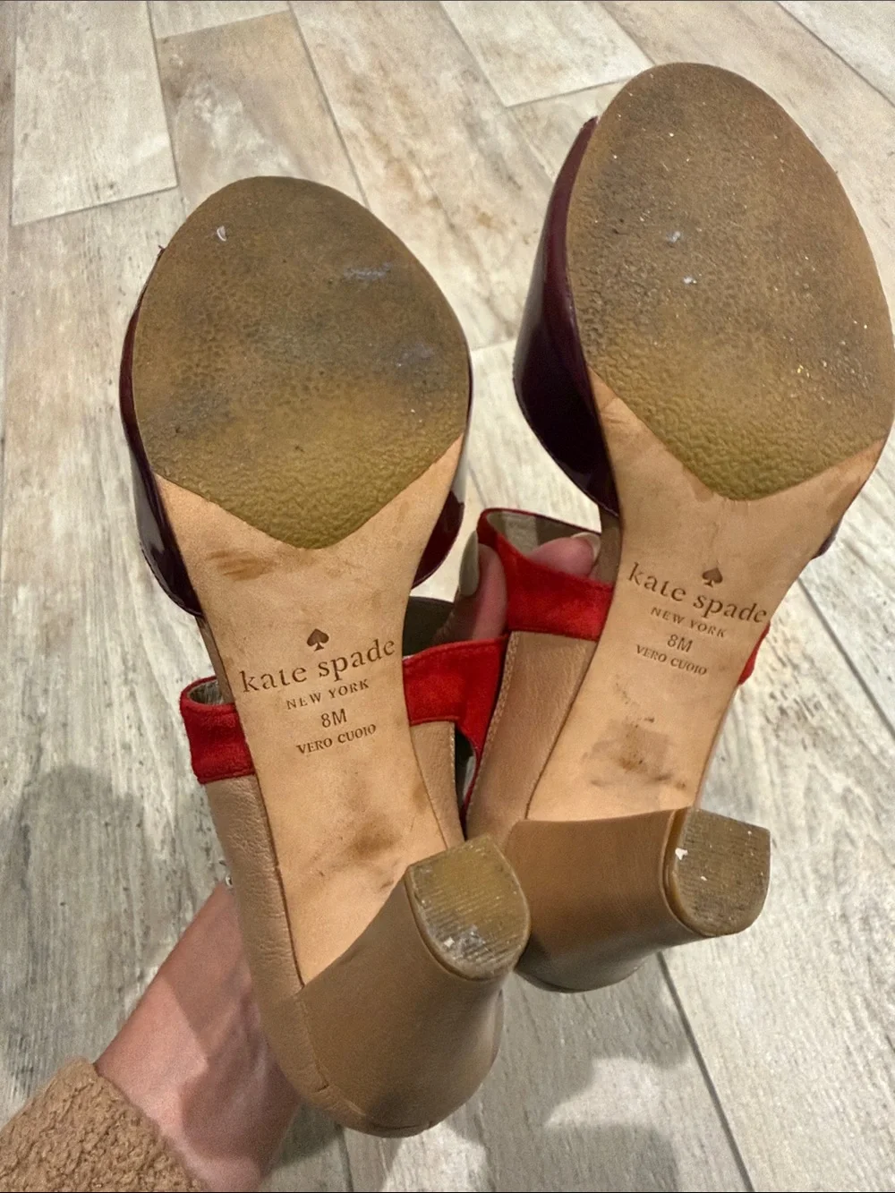 Kate Spade Women’s Red Suede & Burgundy Leather High Heel Sandals Size 8 GUC